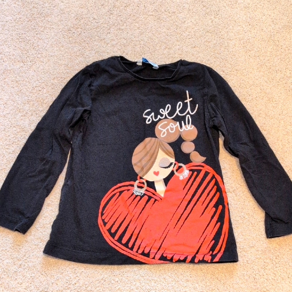 Kids Mayoral Black and Orange Long Sleeve Tee with Heart Graphic Size 6